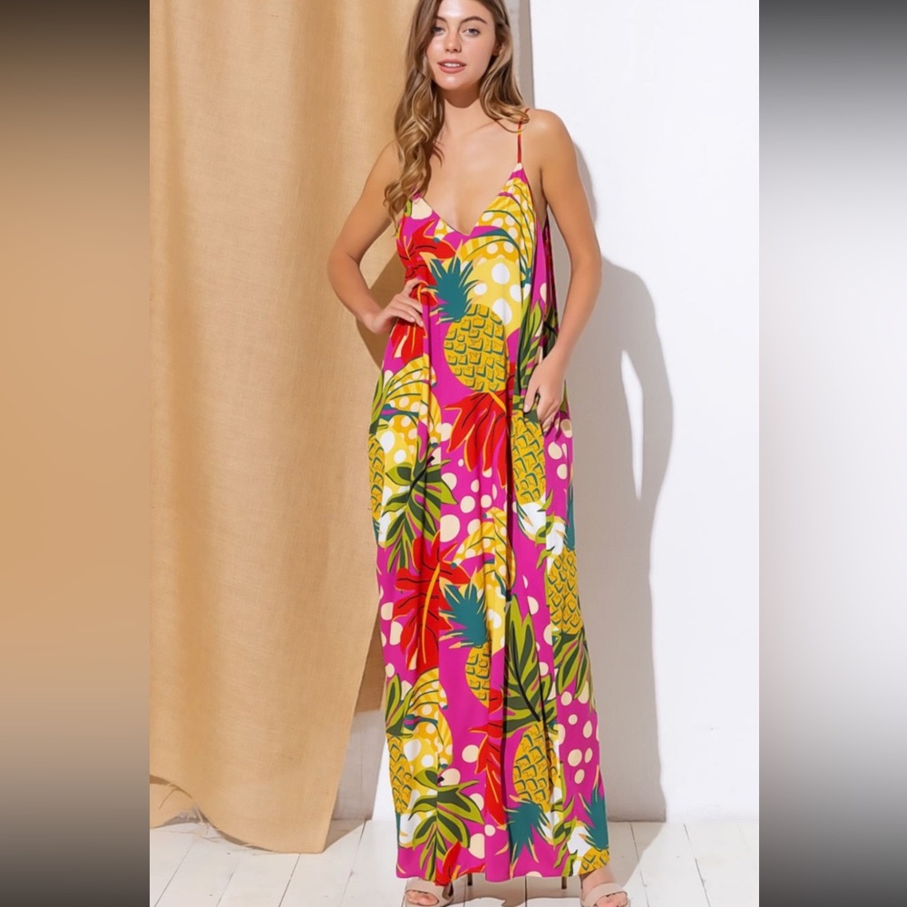 Tropical print vacay maxi dress